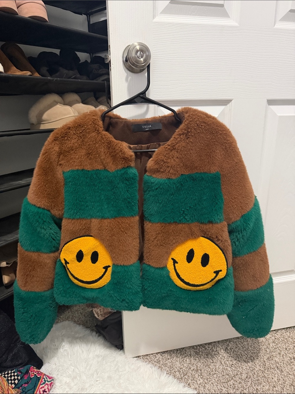 Stella Brown & Green Plush Jacket with Smile Patch